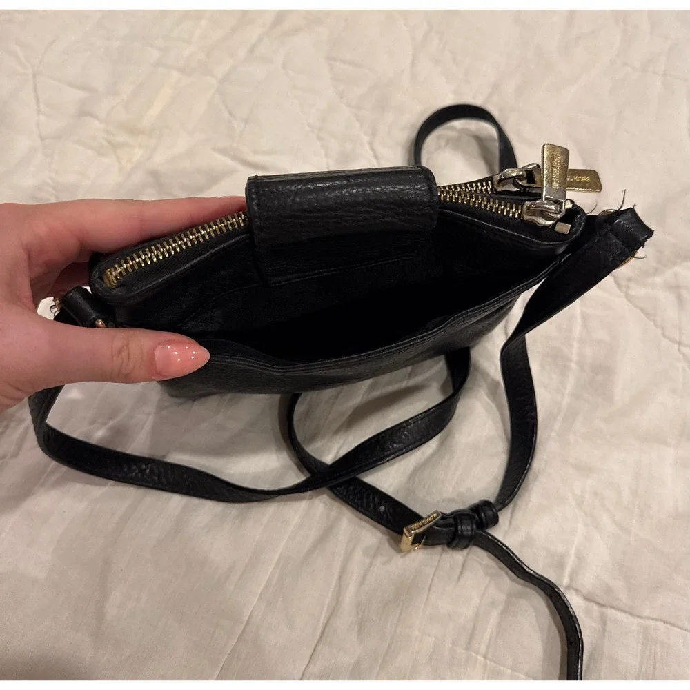 Michael Kors Fulton Crossbody Bag Black Pebbled Leather Gold MK Logo Small Purse